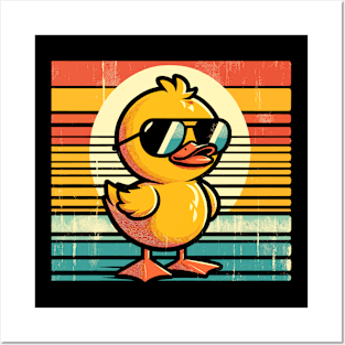 Cool Retro Yellow Duck in Sunglasses 70s 80s 90s Funny Duck Posters and Art